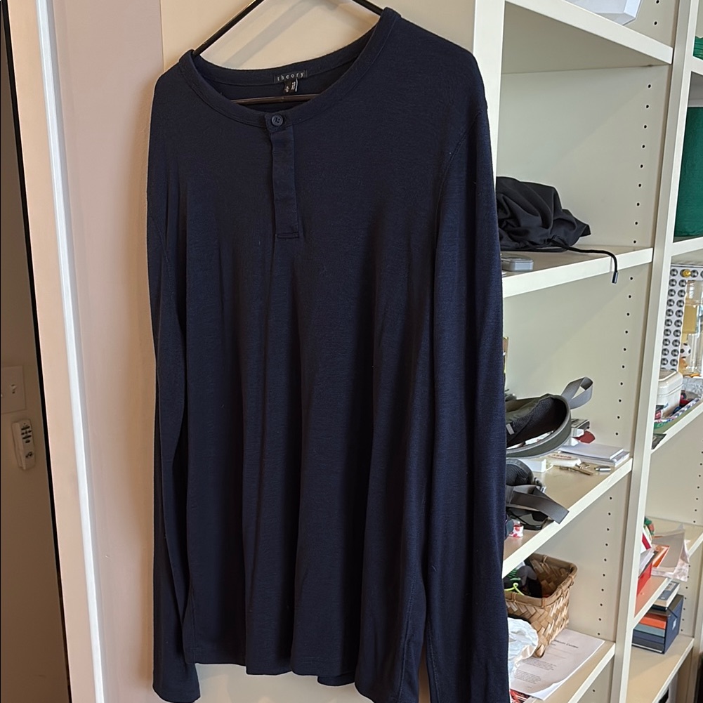 Theory Charcoal Buttoned Henley Top